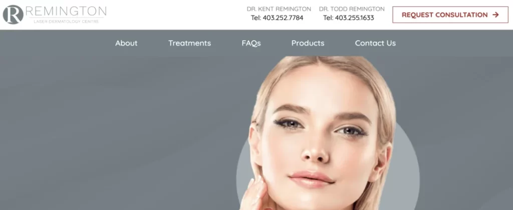 Website overview of Remington dermatologist in Calgary SE no referral