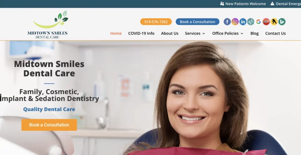 Midtown Smiles Dental Care, Kitchener - Website screenshot