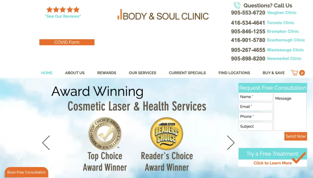 Body & Soul Laser Clinic Webpage