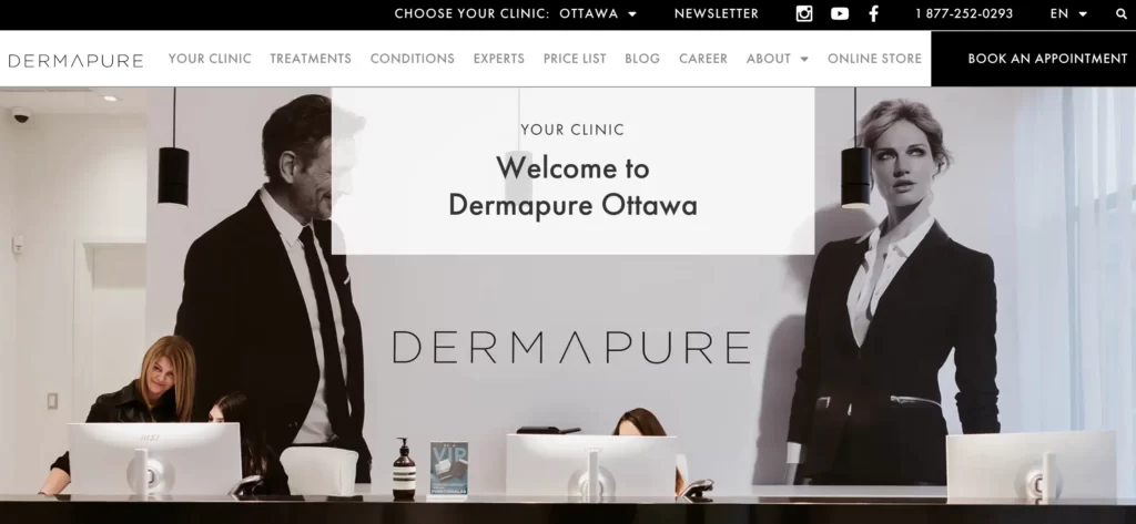 website overview of DERMAPURE - OTTAWA