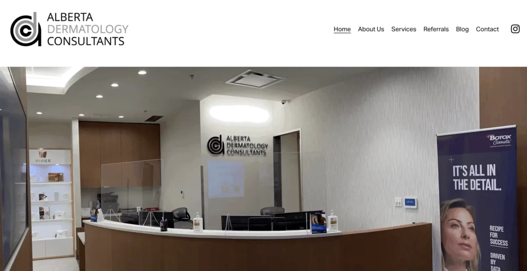 Website overview of Alberta Dermatology Consultants