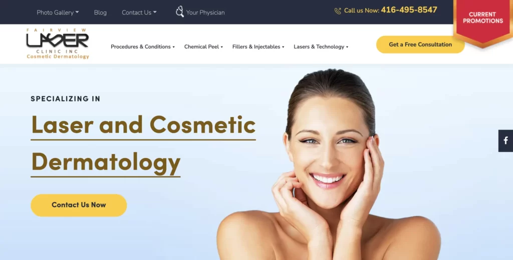 Website overview of Fairview Laser and Cosmetic Dermatology Clinic in North York