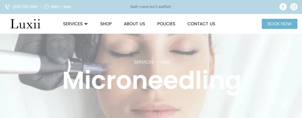 Website overview of Luxii Health Spa / Microneedling specialists in Ottawa