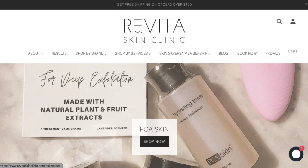 Website overview of Revita Skin Clinic