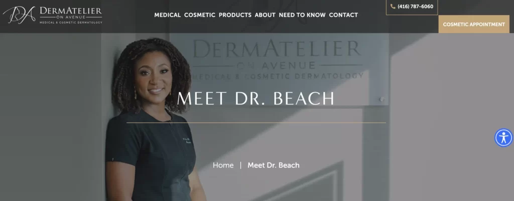 Website overview of Renée A. Beach - Top Dermatologist in Toronto