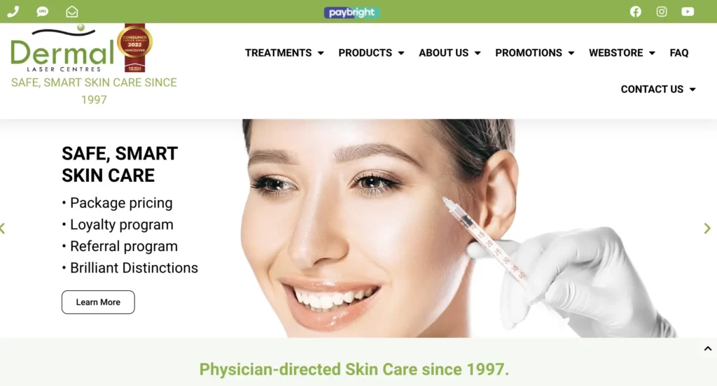 Website Overview of Dermal Laser Centres Vancouver