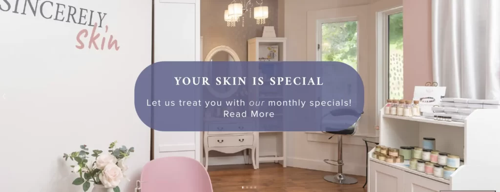 Service webpage of Sincerely, Skin Skincare & Laser Hair Removal, Halifax